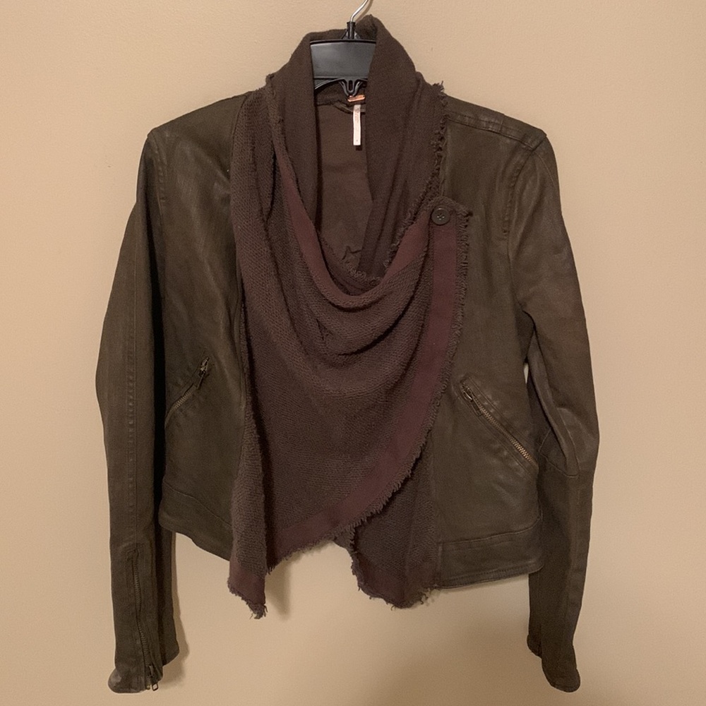 Free people dark olive leather jacket